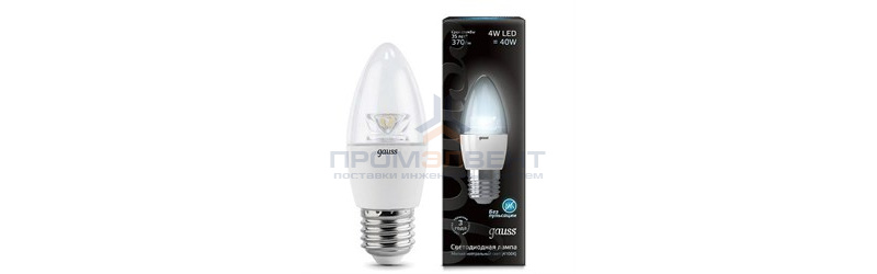 Лампа Gauss LED Candle Crystal Clear E27 4W 4100К 1/10/50