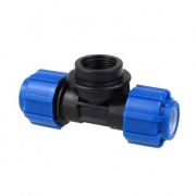 Тройник с переходом на внутреннюю резьбу Политэк - 50 x 2" (винтовой, для труб ПНД)