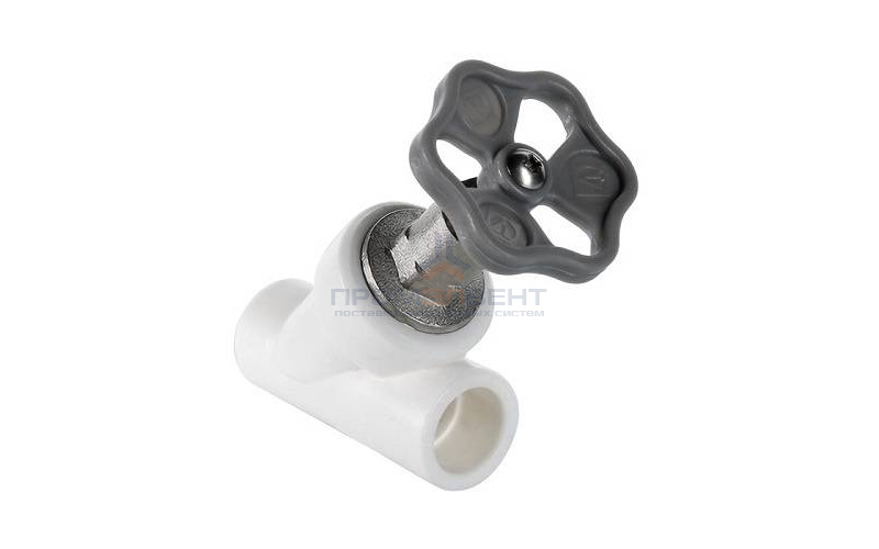 Кран вентильный косой VALTEC VTp.714 - 32 (для полипропиленовых труб под пайку, цвет белый)