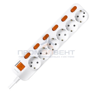 Anam Legrand e-Fren 6 Удлинитель с выключателем+ индивидуальным выкл.,шнур 2.5м, 16A, 250V